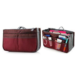 Travel Tote Handbag/Purse Insert Cosmetic Organizer (White Red)